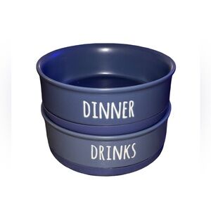 Bone Dry Ceramic Pet Bowl Set 2 Piece Dinner Drink Blue Medium